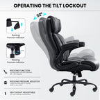 500Lbs Big And Tall Office Chair Adjustable Lumbar Support For Back Pain, Extra Wide Seat Executive Office Chair Thick Armrest Pad, Heavy Duty Base&Upgraded Wheels, Ergonomic Comfy Computer Desk Chair