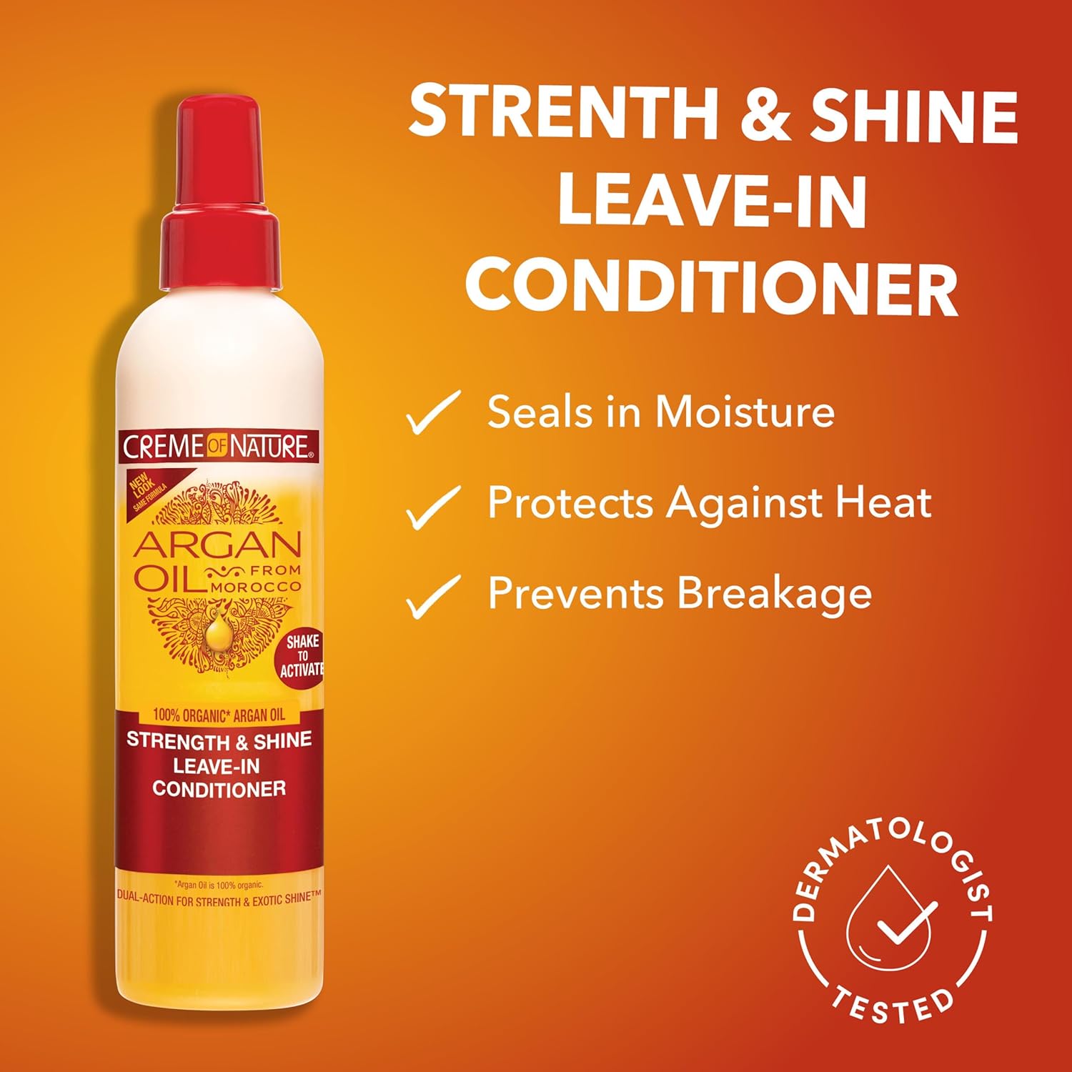 Creme of Nature Strength & Shine Leave-In Conditioner, Dual-Action Moisture & Protection, Infused with 100% Organic Argan Oil from Morocco, 8.45 fl oz
