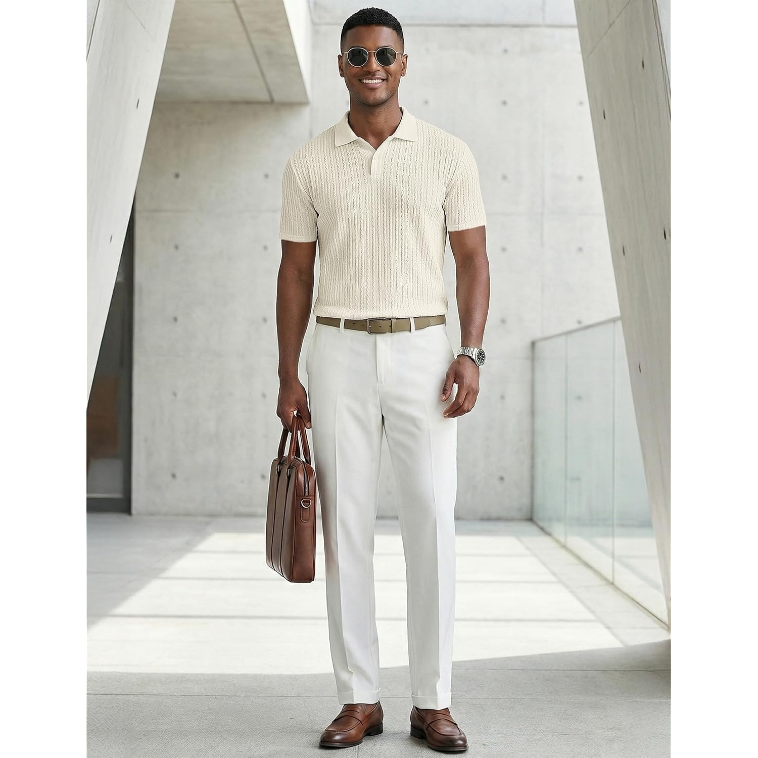 Jmierr Mens Casual Polo Shirt Summer Short Sleeve Vacation Button Beach Knit Stretchy Golf Shirts