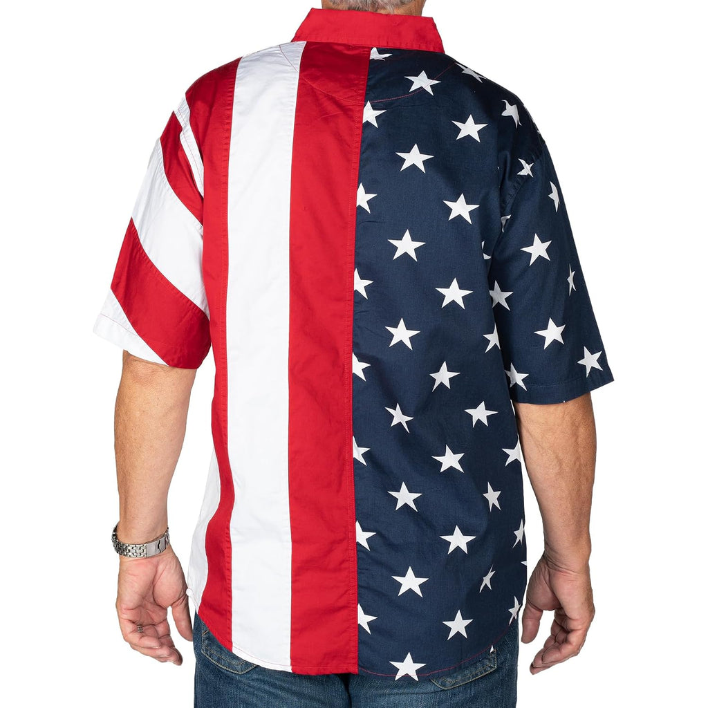 Flagshirt Men'S Half Stars Half Stripes American Flag Shirt - Button-Up, Red, White & Blue