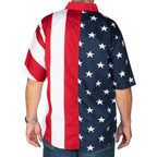 Flagshirt Men'S Half Stars Half Stripes American Flag Shirt - Button-Up, Red, White & Blue