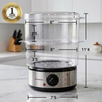 Ovente 2-Tier Electric Food Steamer, 5 Quart Stainless Steel Stackable Steam Cooker With 400W Power, 60-Minute Timer & Auto Shut-Off, Dishwasher Safe, Healthy Vegetable & Seafood Steamer, Silver Fs62S