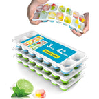 3 Pack Ice Cube Trays With Lid For Freezer, Flexible Silicone Bottom For Easy Release, Stackable Space-Saving Ice Molds, 1.2" Cubes Color-Coded (2 Green 1 Blue) For Juice, Coffee & Cocktails, Bpa Free