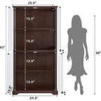 Farmhouse Glass Display Cabinet With Lock, Walnut | Wooden Curio Cabinets With Glass Doors, 3-Color Motion-Sensor Light & Reinforced Base