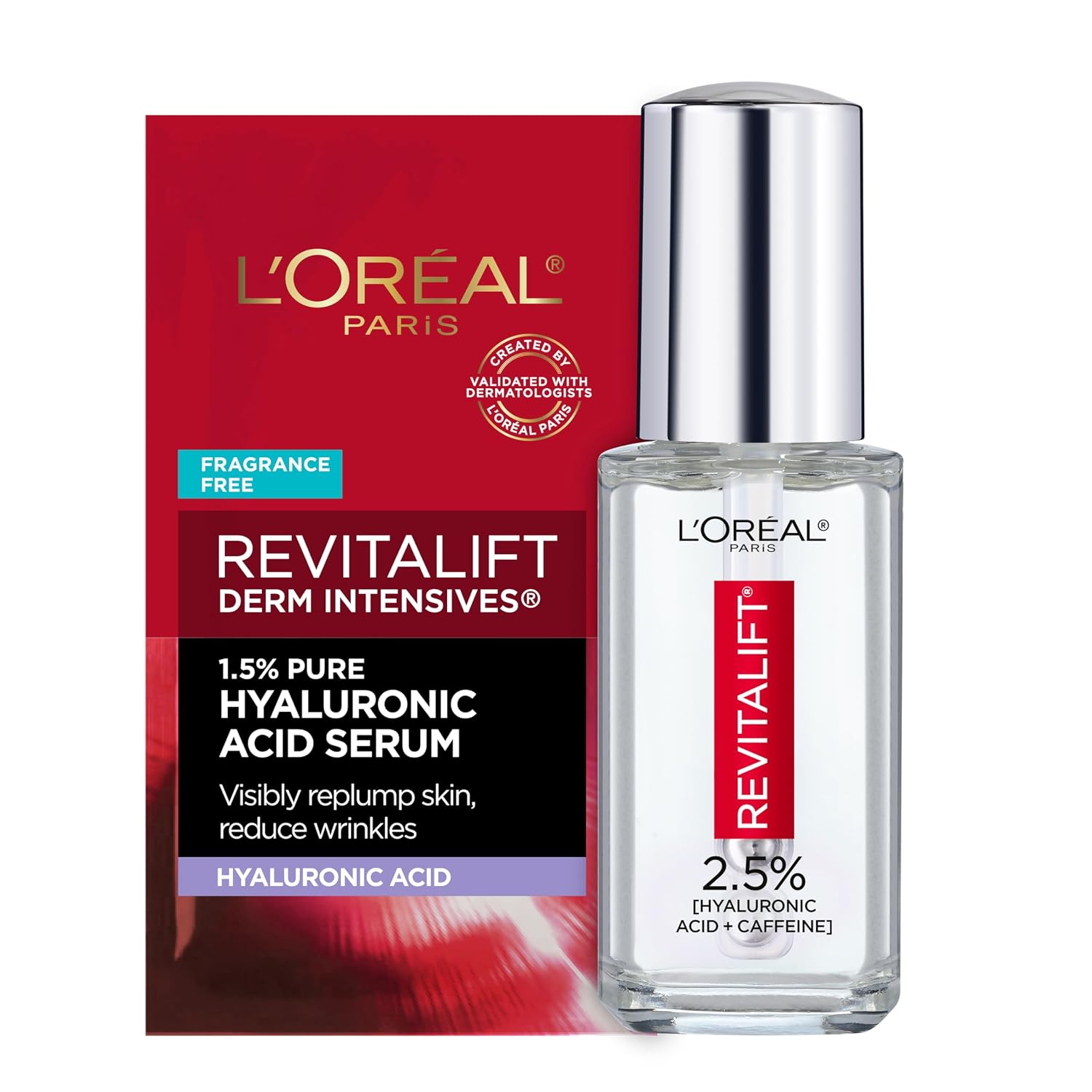L'Oreal Paris Revitalift Hyaluronic Acid + Caffeine Hydrating Eye Serum For Dark Circles, Fragrance Free .67 Fl. Oz + Moisturizer Sample