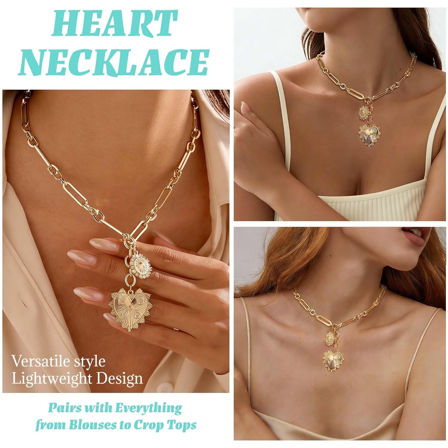 HETICA Chunky Gold-Plated Necklace for Women Heart Pendants Necklace Sun Flower Necklace Fashion Hip Hop Choker Gift