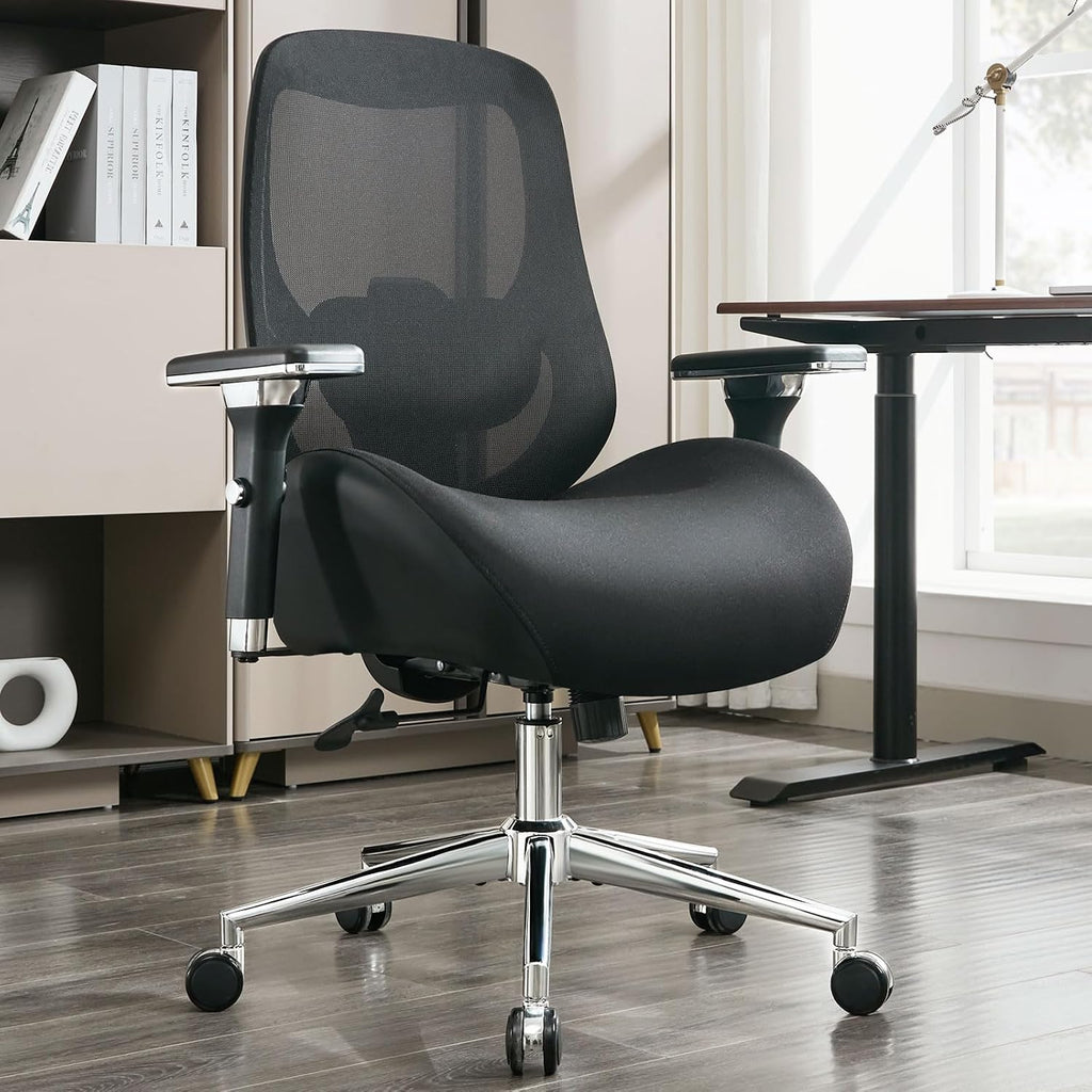 750Lbs Big And Tall Office Chair With Wide Thick Seat Cushion For Heavy People Ergonomic Computer Mesh Desk Chairs With 4D Armrests, Adjustable Lumbar Support For Adults 8 Hours Daliy Work