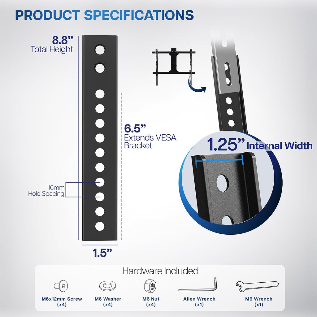 Vivo Vertical Vesa Extender Plate Bracket Kit Designed For Low Vesa Pattern Tv’S, Fits Tv Ceiling Mounts, 2 Brackets, Black, Mount-Ad165 | Adapter Plate Designed For Low Vesa Pattern Tvs, Fits Tv Ceiling Mounts, 2 Brackets, 6.5 Inch Extension