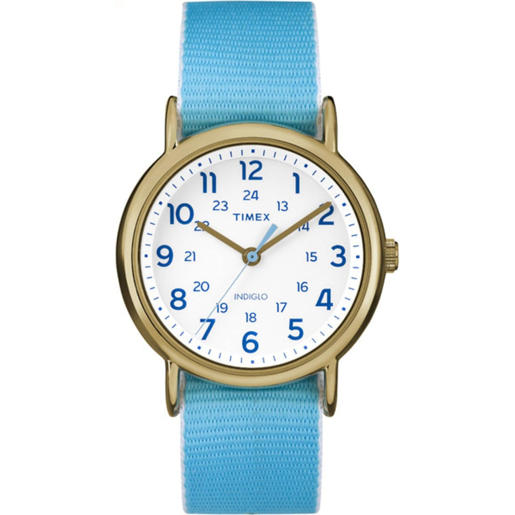 Timex Women's 'Weekender Preppy Floral' Quartz Brass and Nylon Casual Watch, Color:Blue (Model: TW2P901009J)