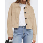 Prettygarden Women'S Faux Suede Lightweight Cropped Jacket | Button Down Collared Shacket, Oversized Casual Outerwear, Patch Pocket, Transitional Layering Piece For Spring, Fall & Winter