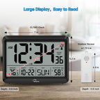 Atomic Clock With Indoor Outdoor Temperature - 8.5'' Digital Clock Battery Operated, Self-Setting, 4 Time Zones, Dst
