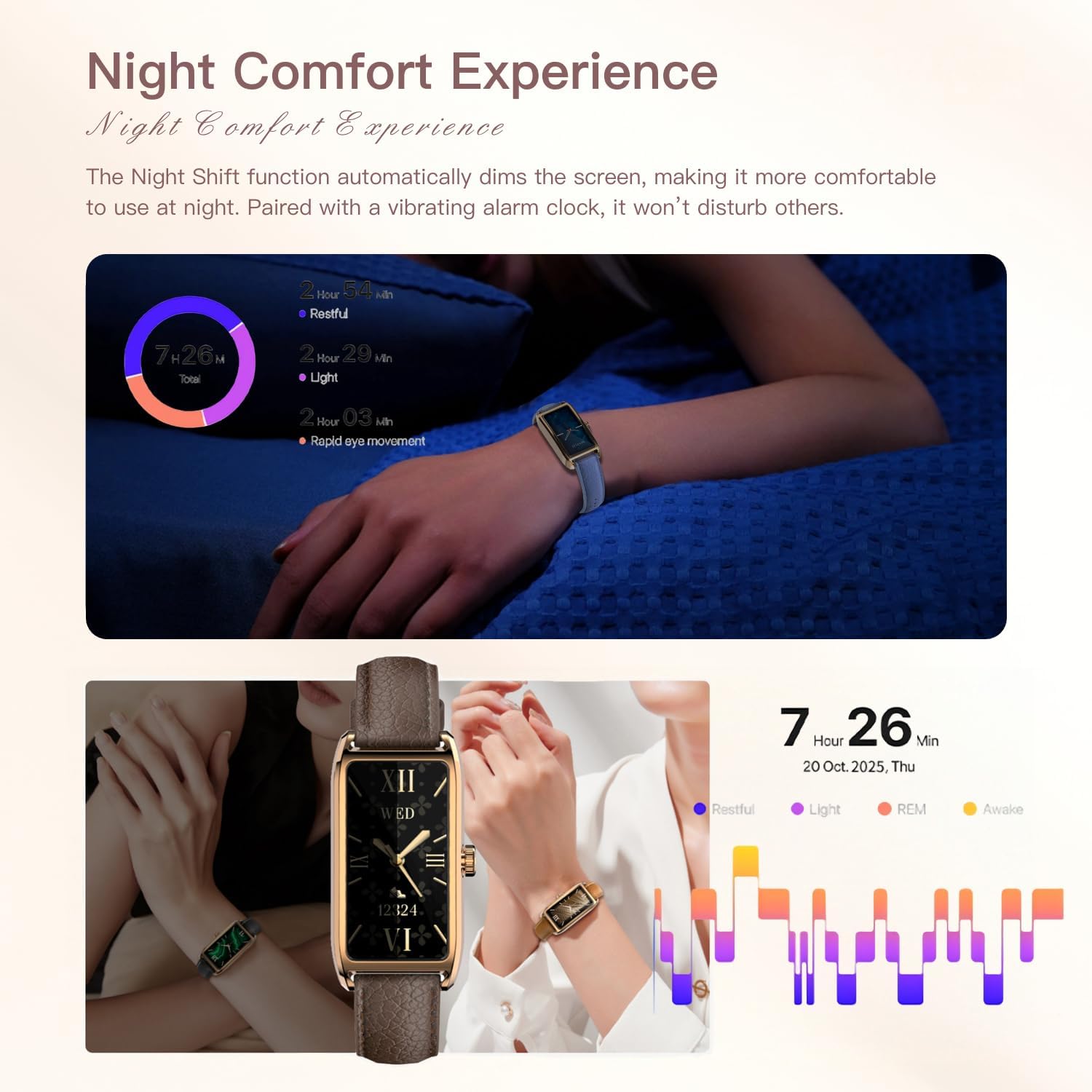Elegant Smart Watch for Women Fitness Tracker with Step Counter Calorie Tracker Heart Rate Monitor Sleep Tracker IP68 Waterproof Activity Tracker Bracelet with AMOLED Touchscreen for Android IOS