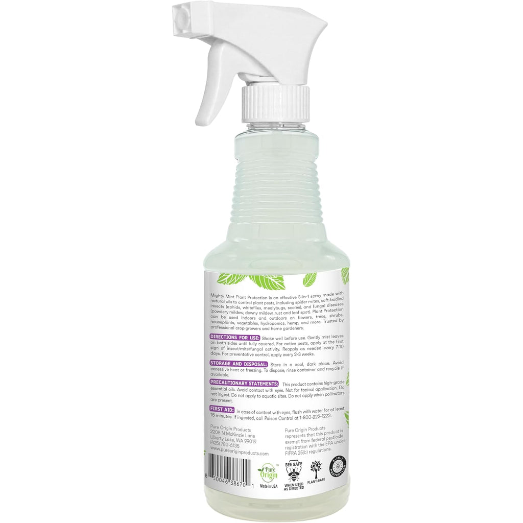 Mighty Mint Peppermint Oil Plant Protection Spray – Insect & Pest Control For Gnats, Spider Mites & Aphids – Plant-Based, Easy-To-Use - 16 Oz