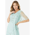 Roaman'S Women'S Plus Size Plus-Size Flutter Sleeve Allover Embroidered Gown