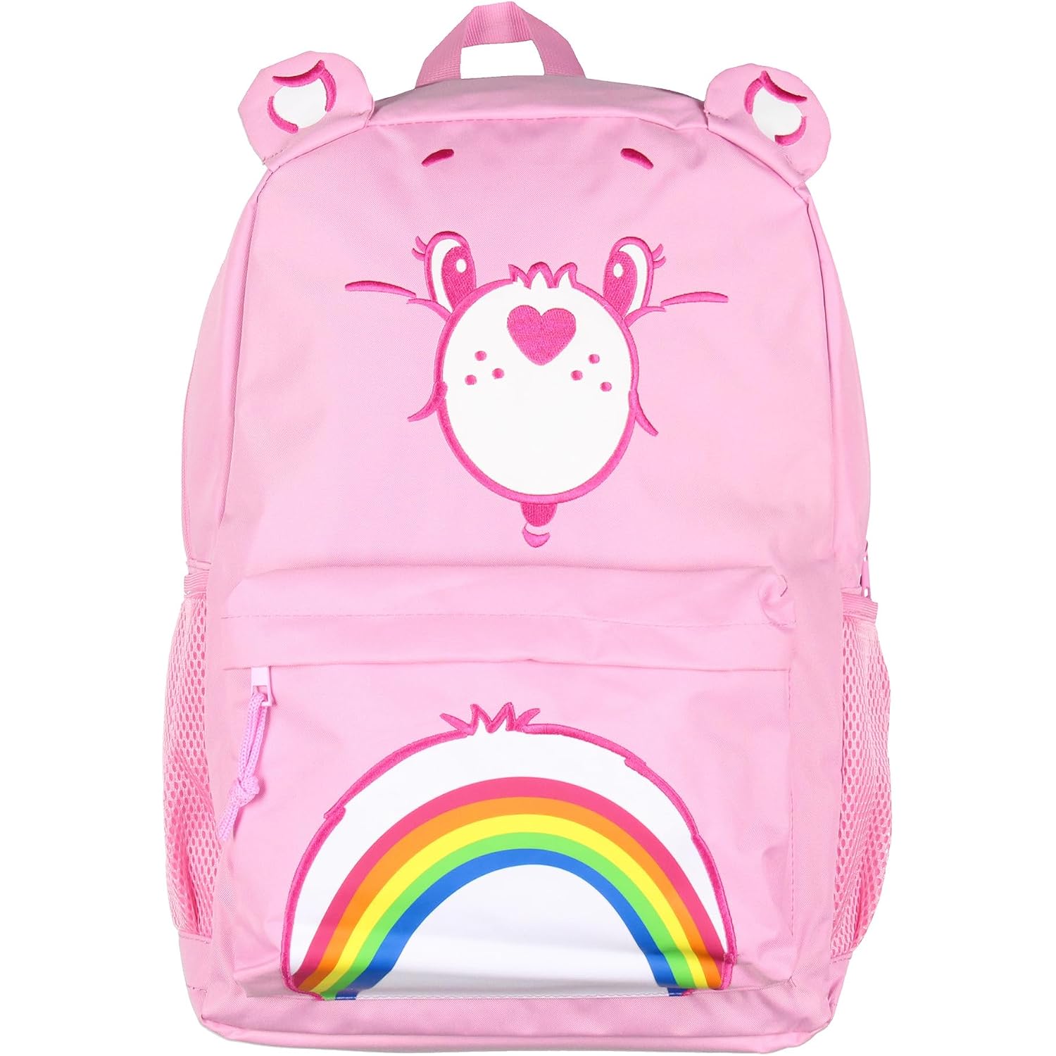 Mad Engine Care Bears Backpack Cheer Bear Embroidered Face Rainbow Belly Badge Design With 3D Ears Laptop School Travel Backpack