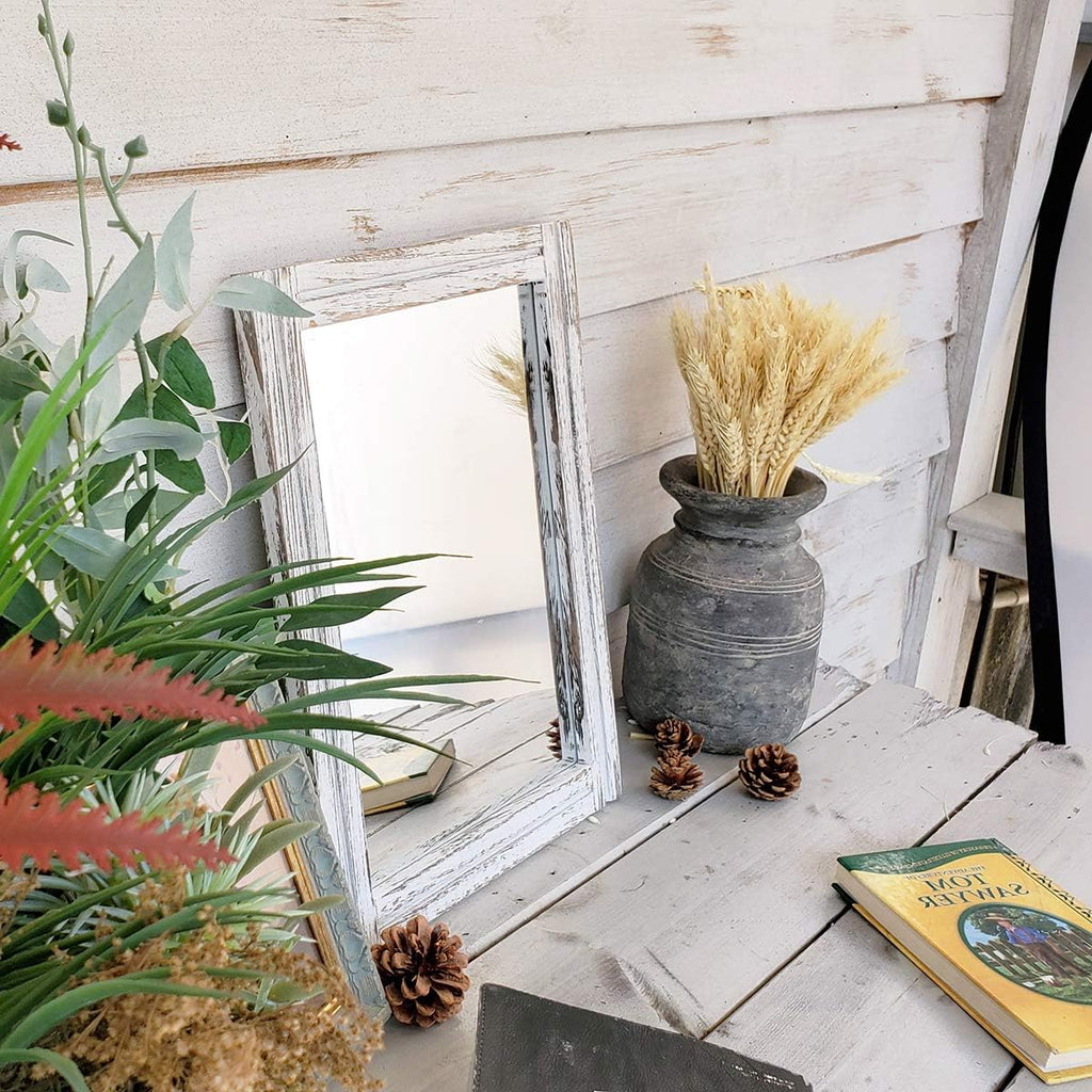 Aazzkang Wall Mirror Wood Framed Rustic Hanging Mirrors Rectangle Small | Decorative For Bedroom Bathroom Living Room Entryway Farmhouse