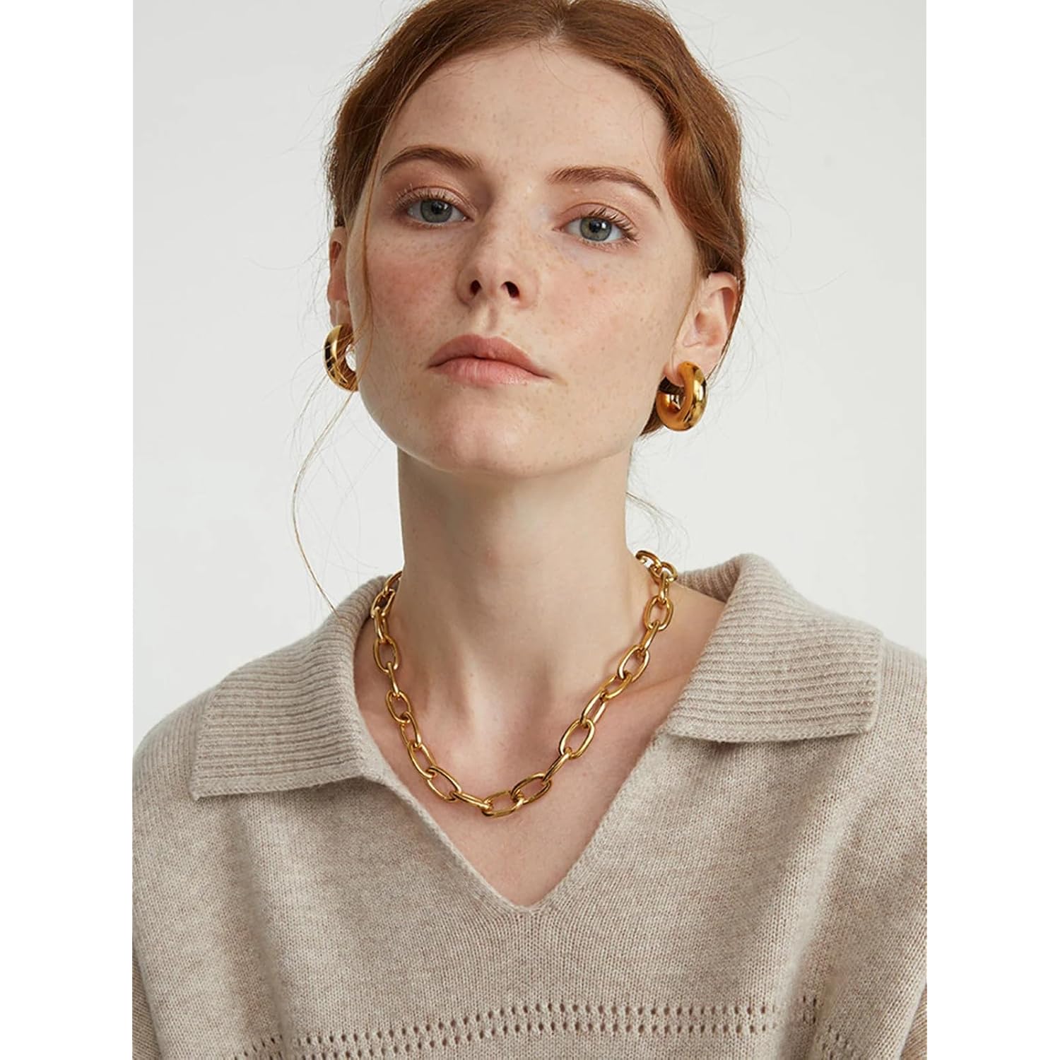 CONRAN KREMIX Waterproof Chunky Gold Hoops Earrings for Women Non Tarnish, Thick Gold Plated Circle Open Hoop,Lightweight Hollow Earrings Trendy