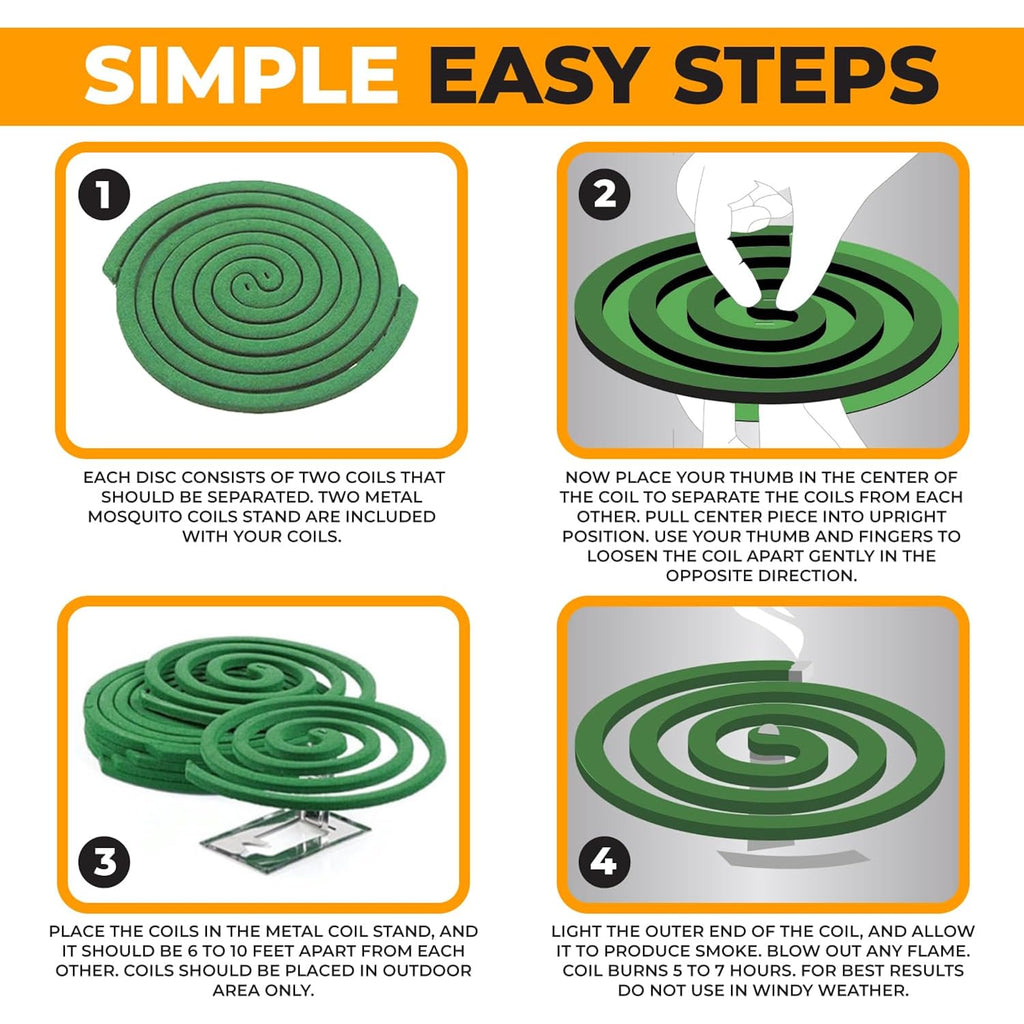 Natural Essential Oil Scented Coils - Outdoor Use Reaches Up To 10 Feet - Each Burns For 5-7 Hours (20 Coils & 8 Coil Stands) For Patio Backyard