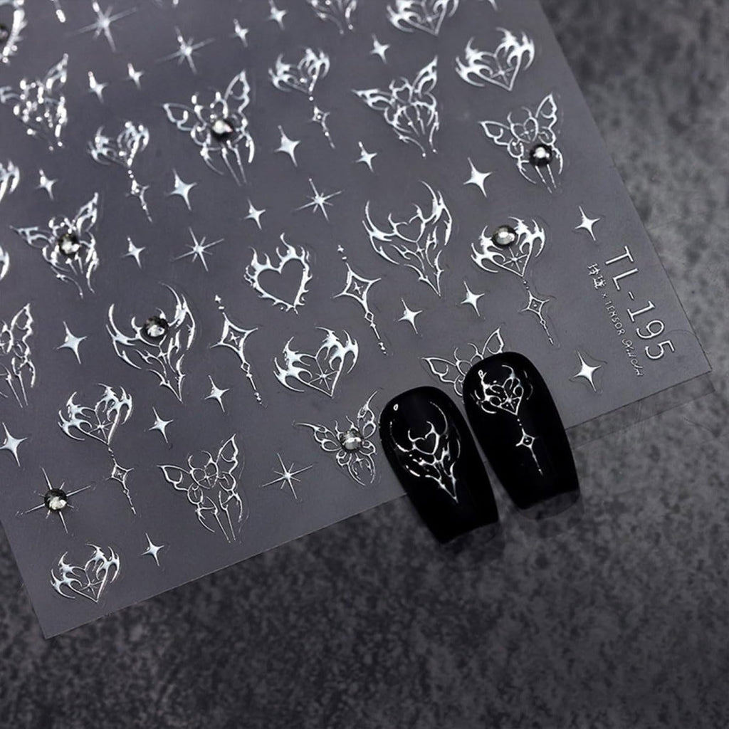 Star Nail Art Stickers Decals, Silvery Star Nail Stickers for Nail Art, 5D Embossed Nail Decals Silvery Manicure Supply for Women Nails Decoration