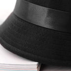 Vintage Felt Cloche Hat Winter Floral Fedora Bucket Hat Bowler Hats Black