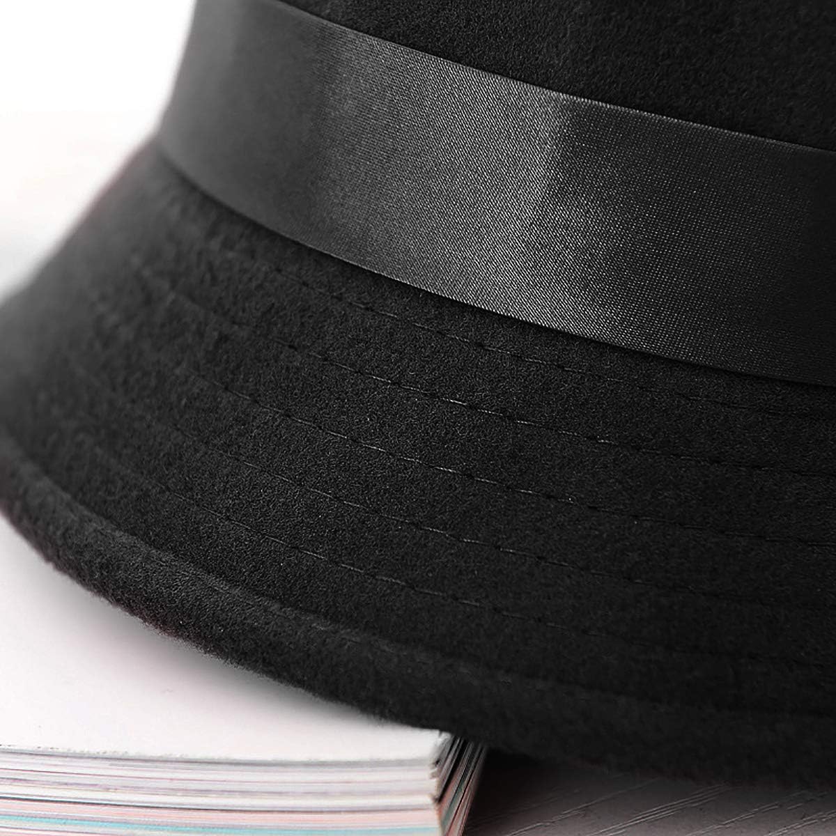 Vintage Felt Cloche Hat Winter Floral Fedora Bucket Hat Bowler Hats Black