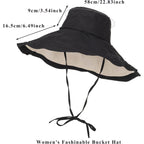 Women's Large Brim Reversible Sun Hats Packable Foldable UV Protection Bucket Hat Metal Wired Edge