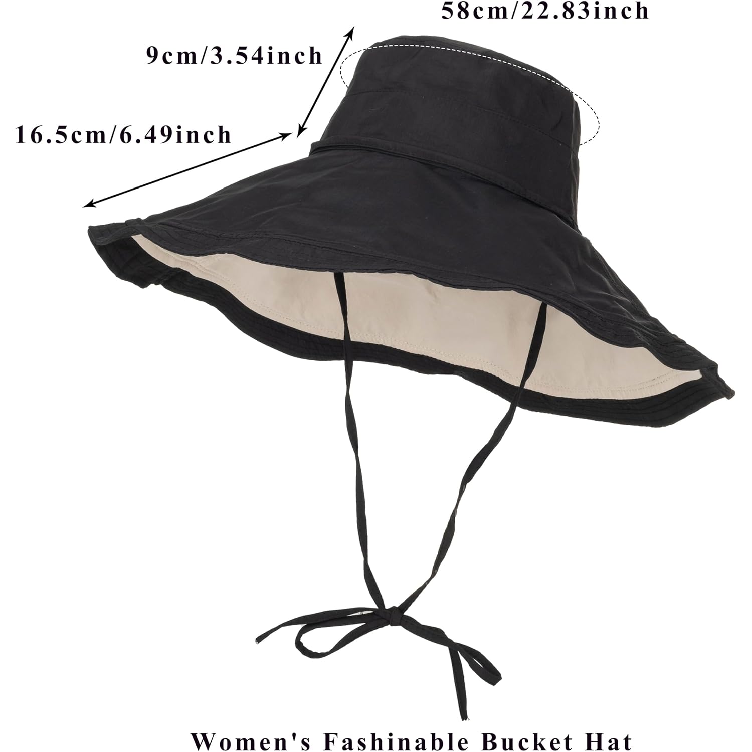 Women's Large Brim Reversible Sun Hats Packable Foldable UV Protection Bucket Hat Metal Wired Edge