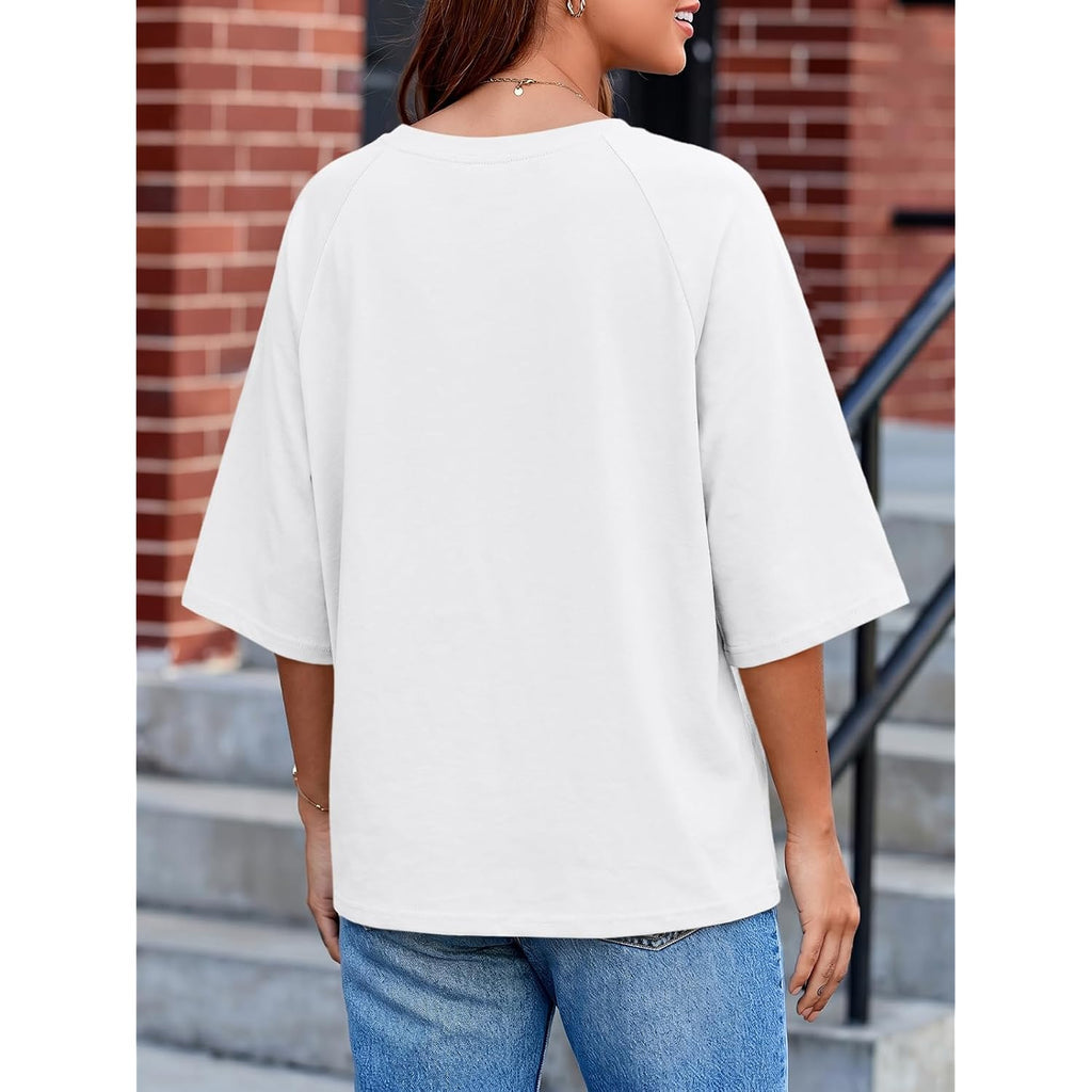 Tankaneo Womens Oversized Half Sleeve T-Shirts Trendy Casual Baggy Loose Fit Tops Summer Crew Neck Tees Shirts
