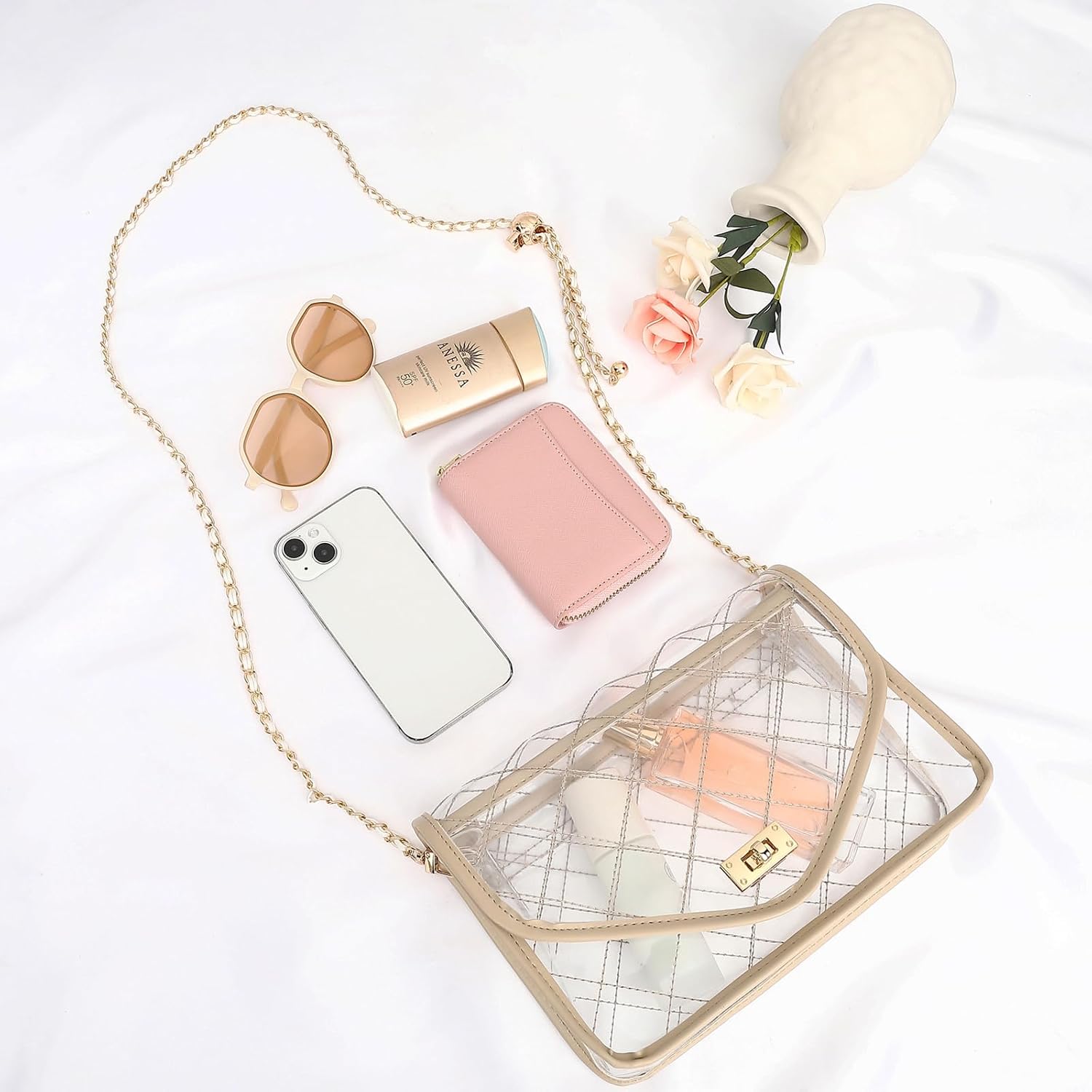 Clear Bag For Stadium Events Clear Purse For Women Quilted Pvc Clear Crossbody Bag Stadium Approved For Concerts