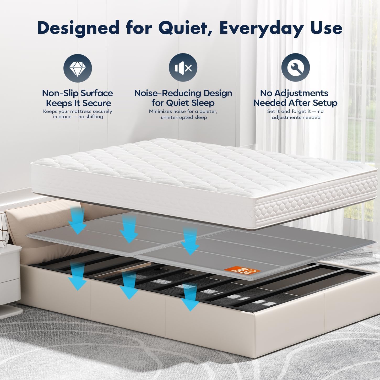 Bunkie Board Queen 10Mm (60" X 80") – Gray Under Mattress Support, Anti-Sag & Noise-Free,Platform & Slatted Beds. Breathable Low Profile Bed Board For Metal Frame