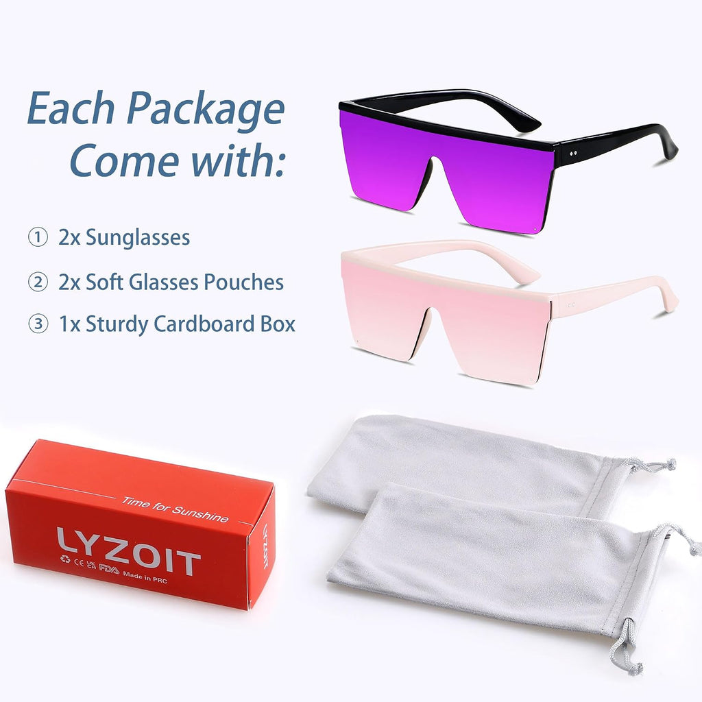 Square Oversized Sunglasses For Women Men Big Flat Top Fashion Shield Large Uv Protection Rimless Shades
