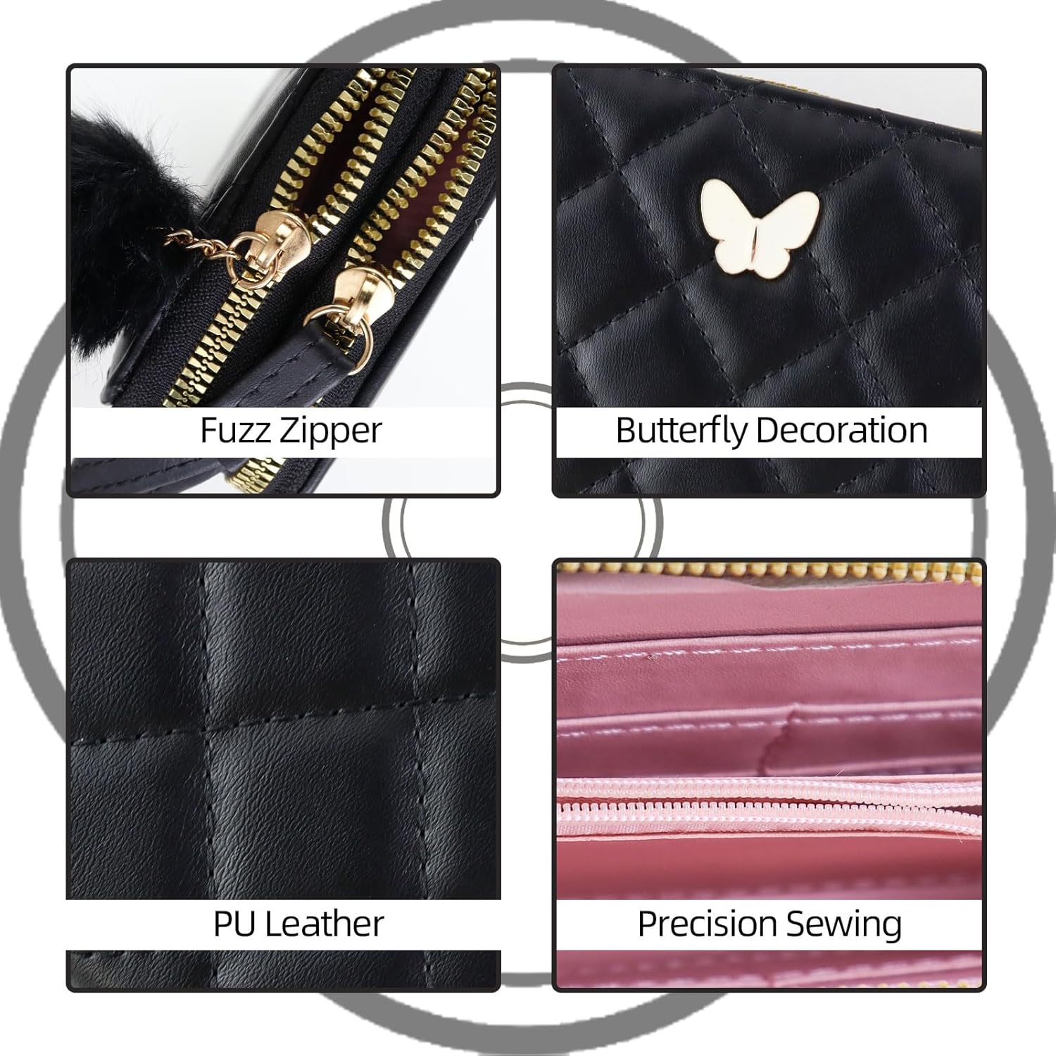 Womens Wristlet Wallets, PU Leather Clutch Wallet Double Zipper Credit Card Wallet with Multi Card Slots