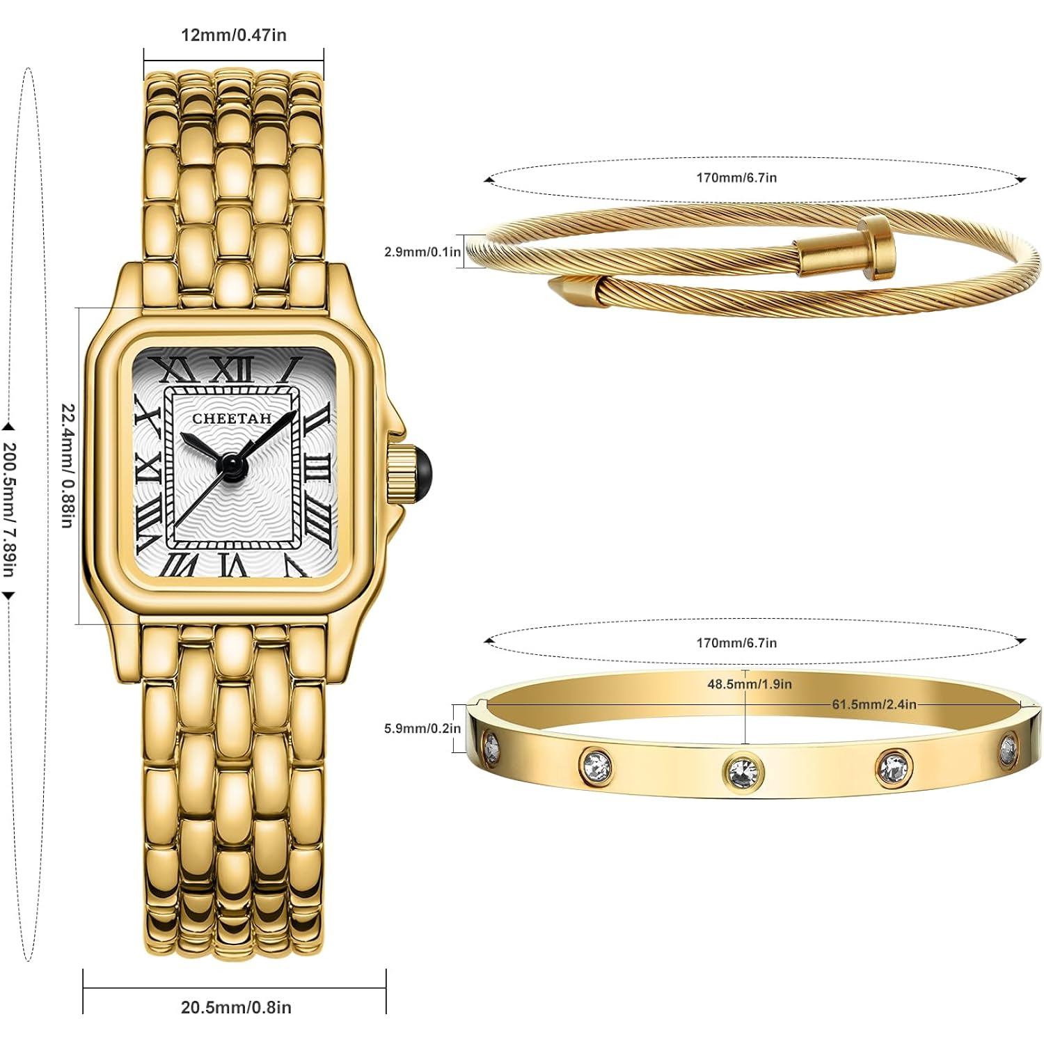 Cheetah Women’S Gold Bangle Watch And Bracelet Set