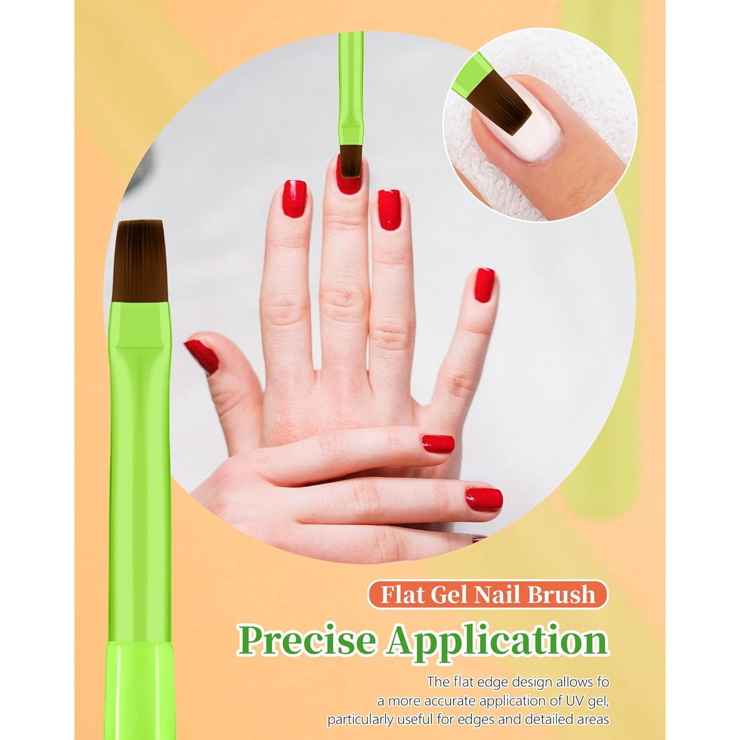 3PCS Nail Polish Clean Up Brush, Round&Falt&Angled Acetone Resistant Nail Brush for OPI Nail Polish Remover, Fingernail Cleaning Brushes at Home Nail Art and Designs(Bright Green)