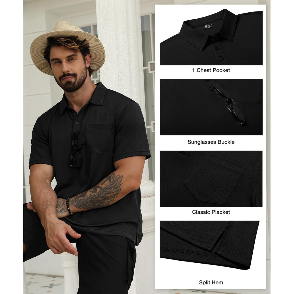 Scodi 5 Pack Mens Pocket Polo Shirts Short Sleeve Multipack Golf Shirt For Men Moisture Wicking Casual Athletic Work T-Shirts