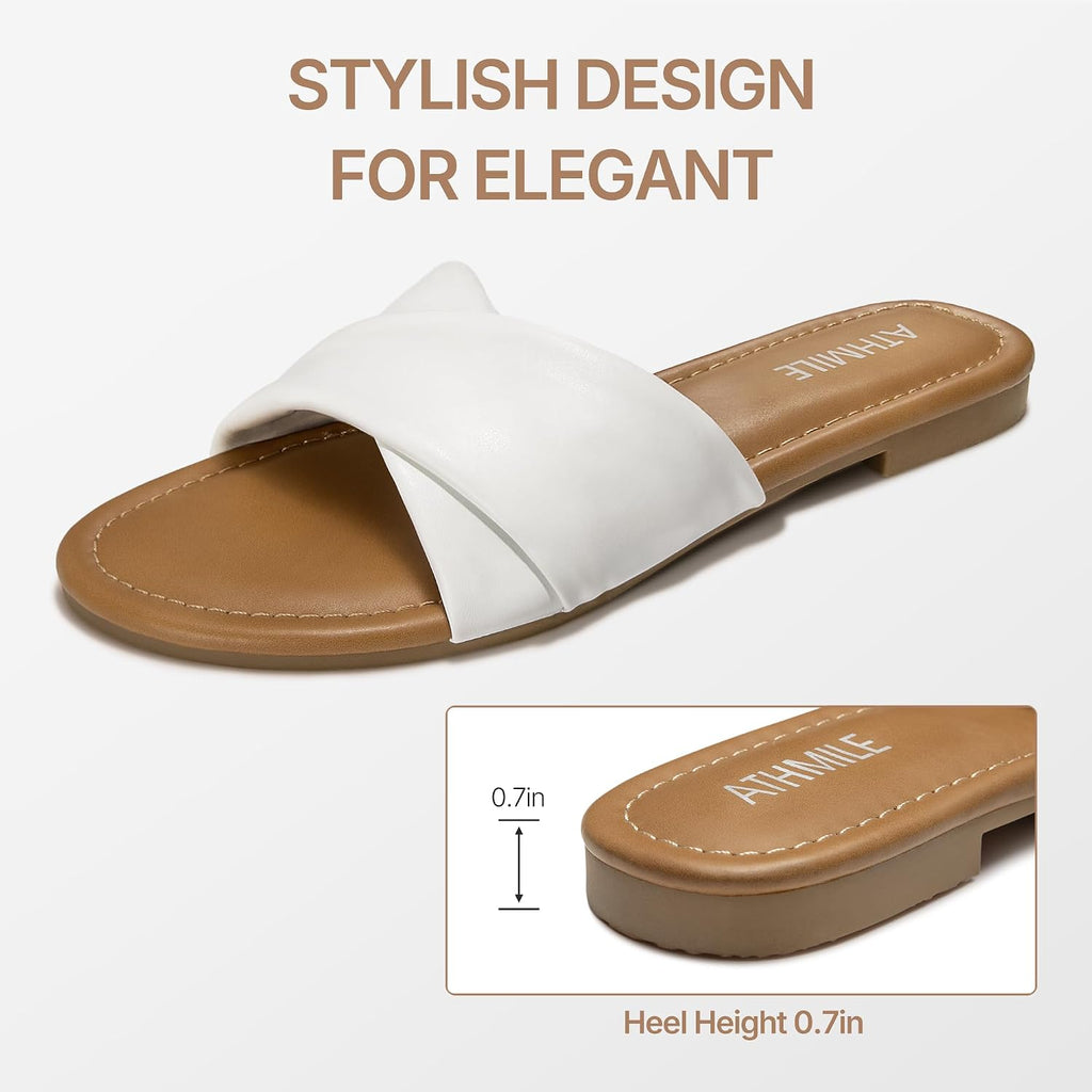 Athmile Sandals For Women 2026 Dressy Summer Flat Comfortable Fashion Beach Cute Ladies Slides Leather Casual Dress Women'S Sandals Size 6-11