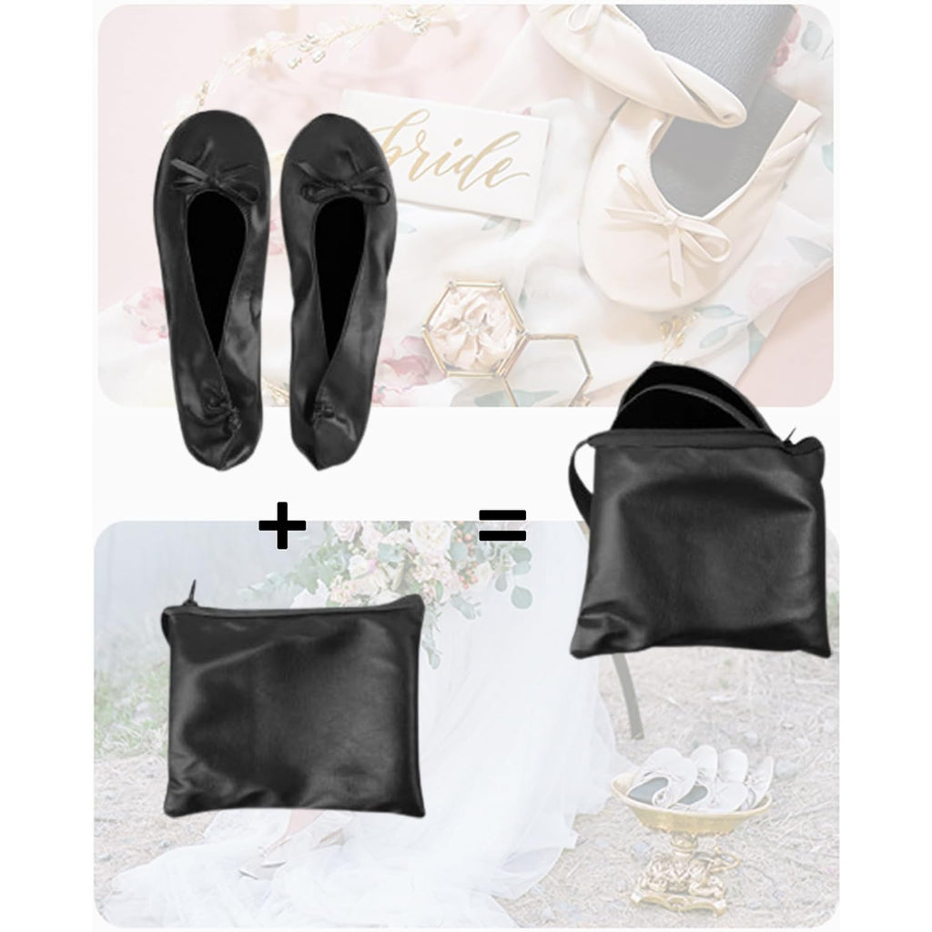Stylish Foldable Ballet Flats For Women Portable Roll Up Travel Shoes For Wedding Bridesmaid Includes Carrying Pouch