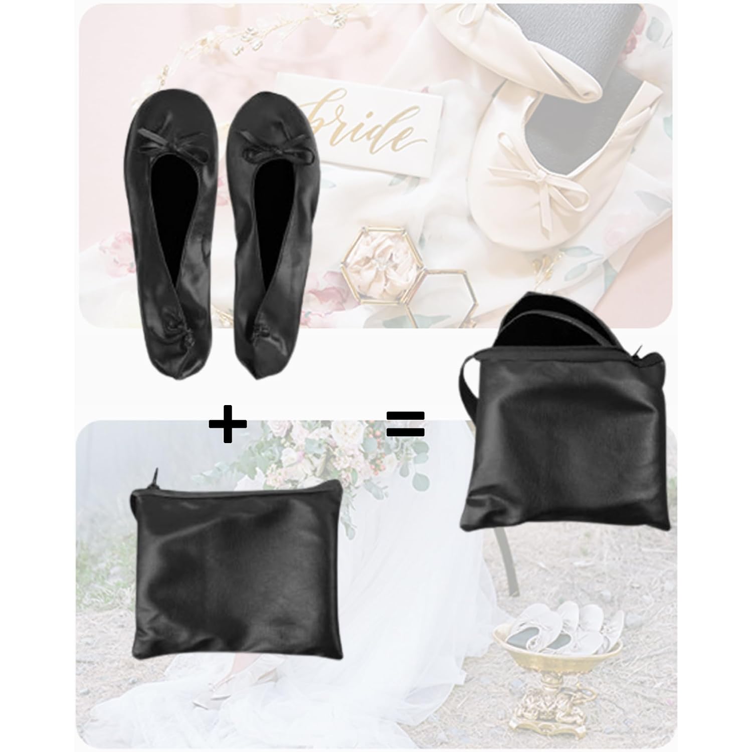 Stylish Foldable Ballet Flats For Women Portable Roll Up Travel Shoes For Wedding Bridesmaid Includes Carrying Pouch