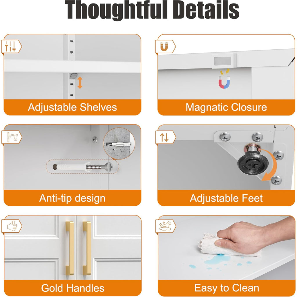 71" Tall Metal Storage Cabinet, Kitchen Pantry Storage Cabinets With Doors And 4 Shelves, White Pantry Cabinet, Utility Kitchen Cupboard, Large Steel Cabinets For Dining, Office, Living Room