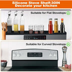 Stove Top Shelf 30 Inch - Silicone Material Magnetic Shelf For Stove - 3 Functional Partitions Kitchen Spice Rack Organizer-Black,Kitchen Gadgets Storage Organization