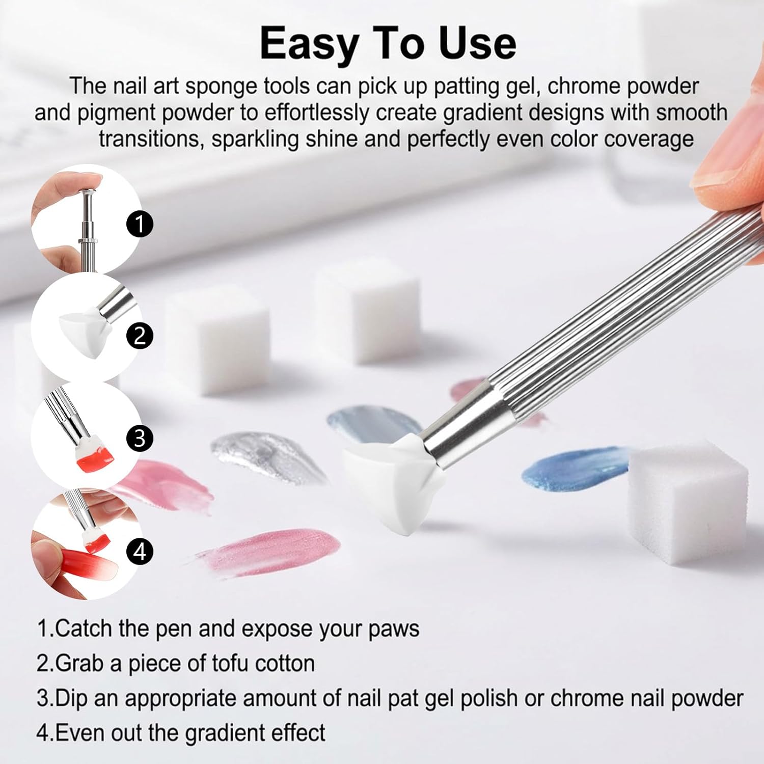 200 PCS Nail Sponge Nail Art Sponge with 1 Grab Pen Nails Art Tools Set DIY Nails Design Accessories for Salon & Home Use