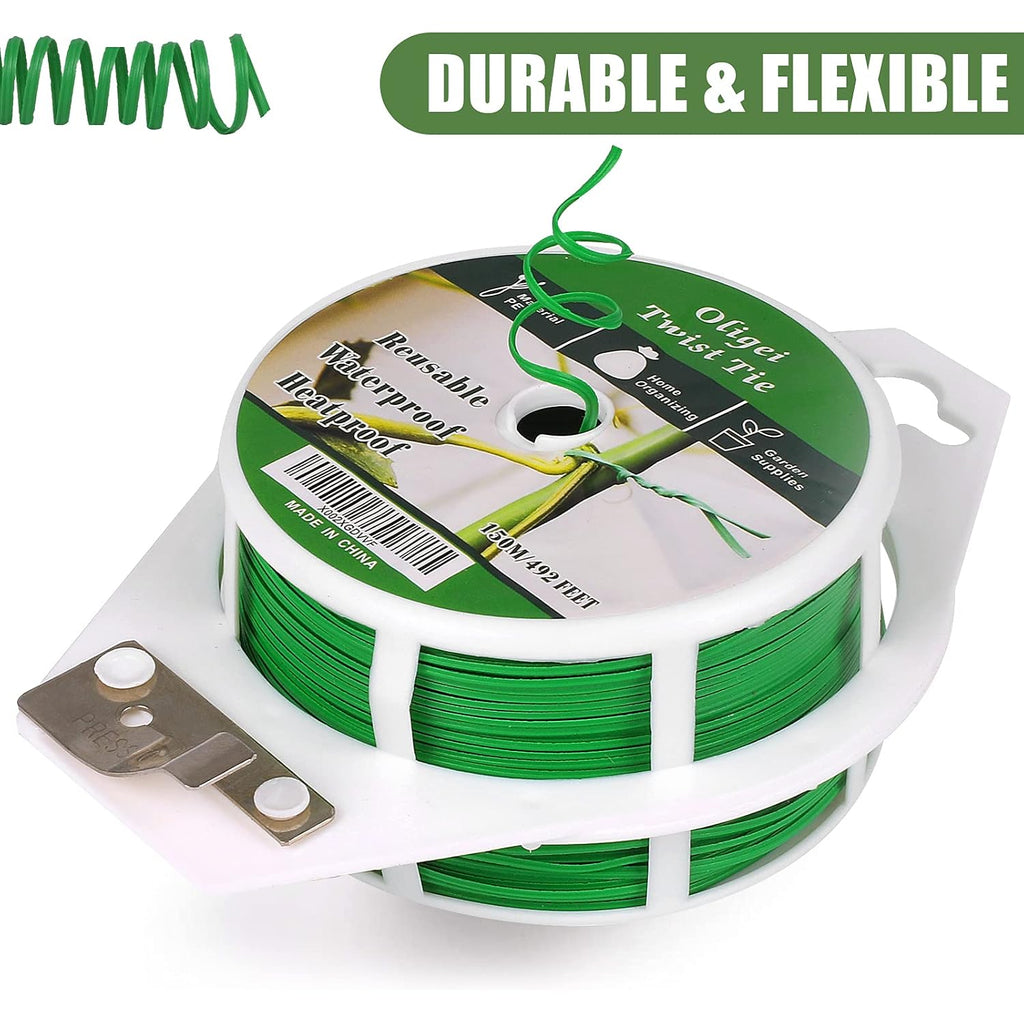 Green Garden Wire, Sturdy Plant Ties For Support With Cutter, 492Ft/150M, Indoor, Outdoor, Home And Office Use