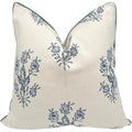 “The Mary” Blue And White Decorative Throw Pillow Cover – Floral Block Print Pillow Cover – Grandmillennial Home Decor, 19" X 19"