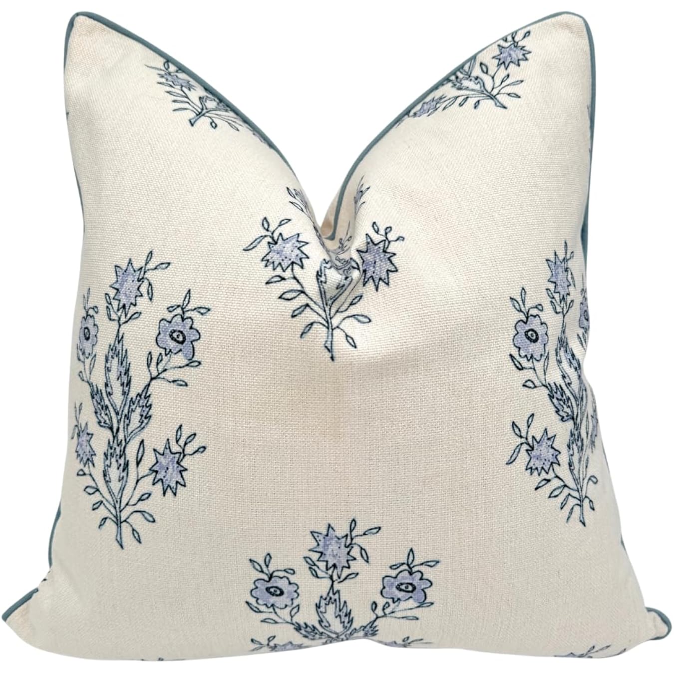 “The Mary” Blue And White Decorative Throw Pillow Cover – Floral Block Print Pillow Cover – Grandmillennial Home Decor, 19" X 19"