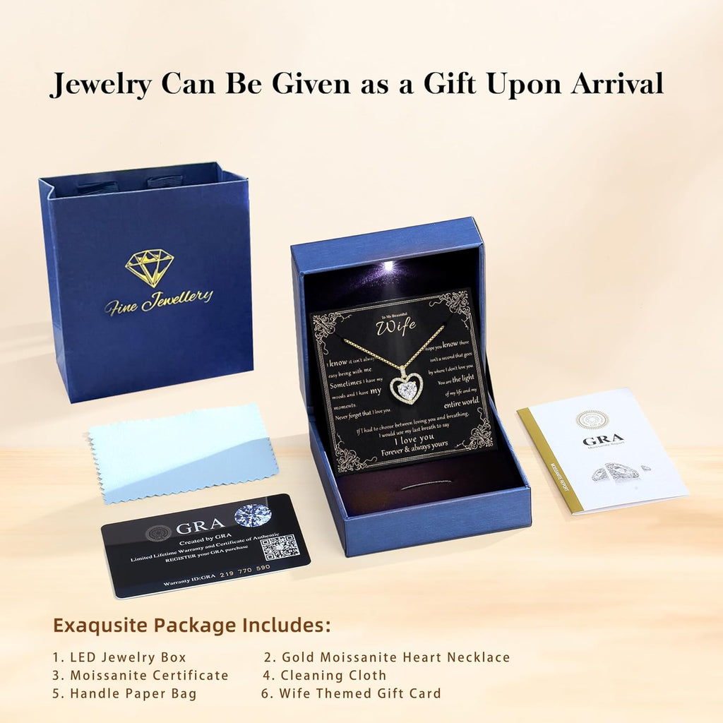 2CT Moissanite Heart Necklace for Women Wife in Gift Box,S925 Sterling Silver Jewelry for Women,Anniversary Birthday Present for Wife Her Girlfriend,18K Gold/White Gold Filled