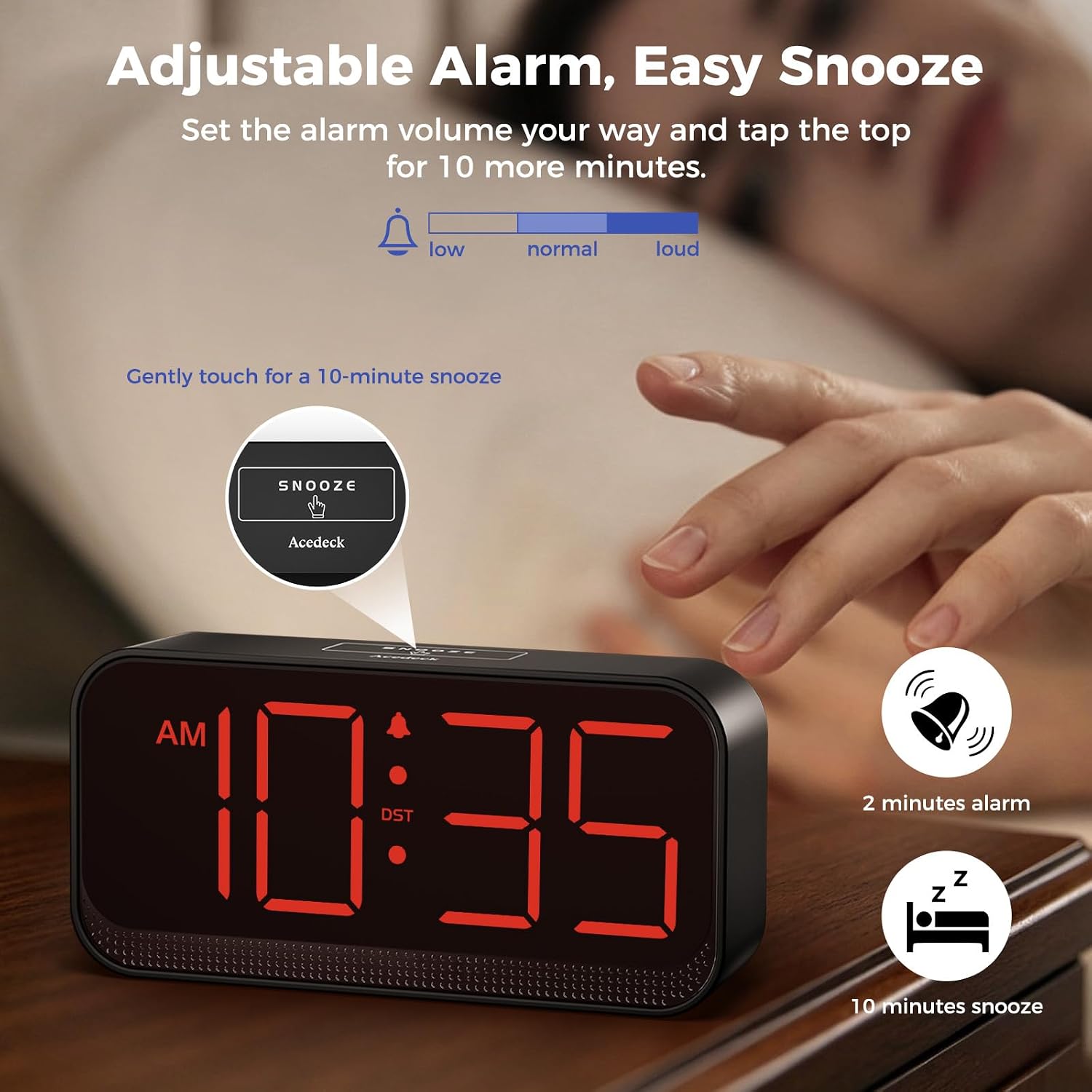 Battery Operated Alarm Clock For Bedroom Travel: Cordless Compact Large Display Digital Clock With Auto Dimming - 4 Dimmers Easy To Use For Adults Seniors Red Digits