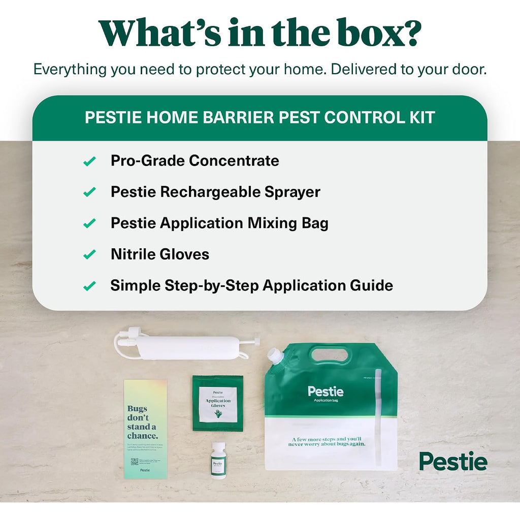 Pestie Home Barrier Pest Control Kit, Bug Spray & Ant Killer For Home | Pro-Grade Bug Spray Concentrate + Rechargeable Sprayer, Kills Ants Roaches Spiders, 3-Month Barrier, Pet Safe When Dry