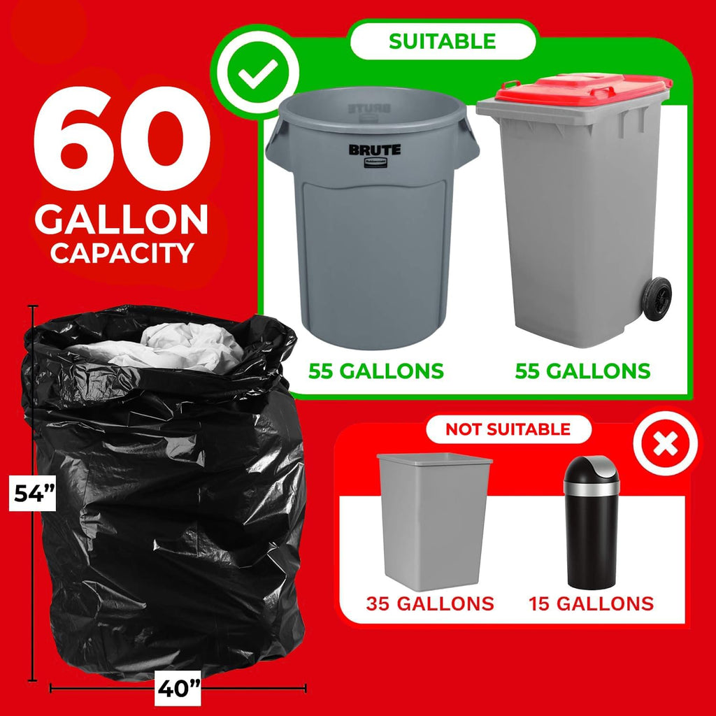 Toughbag 55-60 Gallon Heavy Duty Trash Bags, 150 Count, Black, Made In Usa
