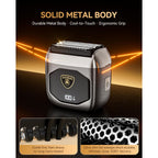 Full Metal Electric Foil Shaver for Men: 4 Floating Blades, IPX7 Waterproof Wet & Dry Mini Razor, 120-Min Runtime USB-C Rechargeable, Quiet Travel Groomer with LED Display & Travel Lock