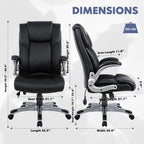 Colamy High Back Executive Office Chair - Padded Leather Ergonomic Computer Desk Chair With Inflatable Lumbar Support & Flip-Up Arms, Adjustable Tilt Lock Swivel Task Chair For Home Office, Black
